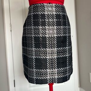 LOFT Black and Gray Plaid Pencil Skirt